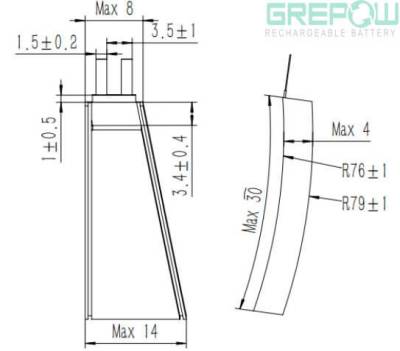 弧形電池型號(hào)結(jié)構(gòu)圖